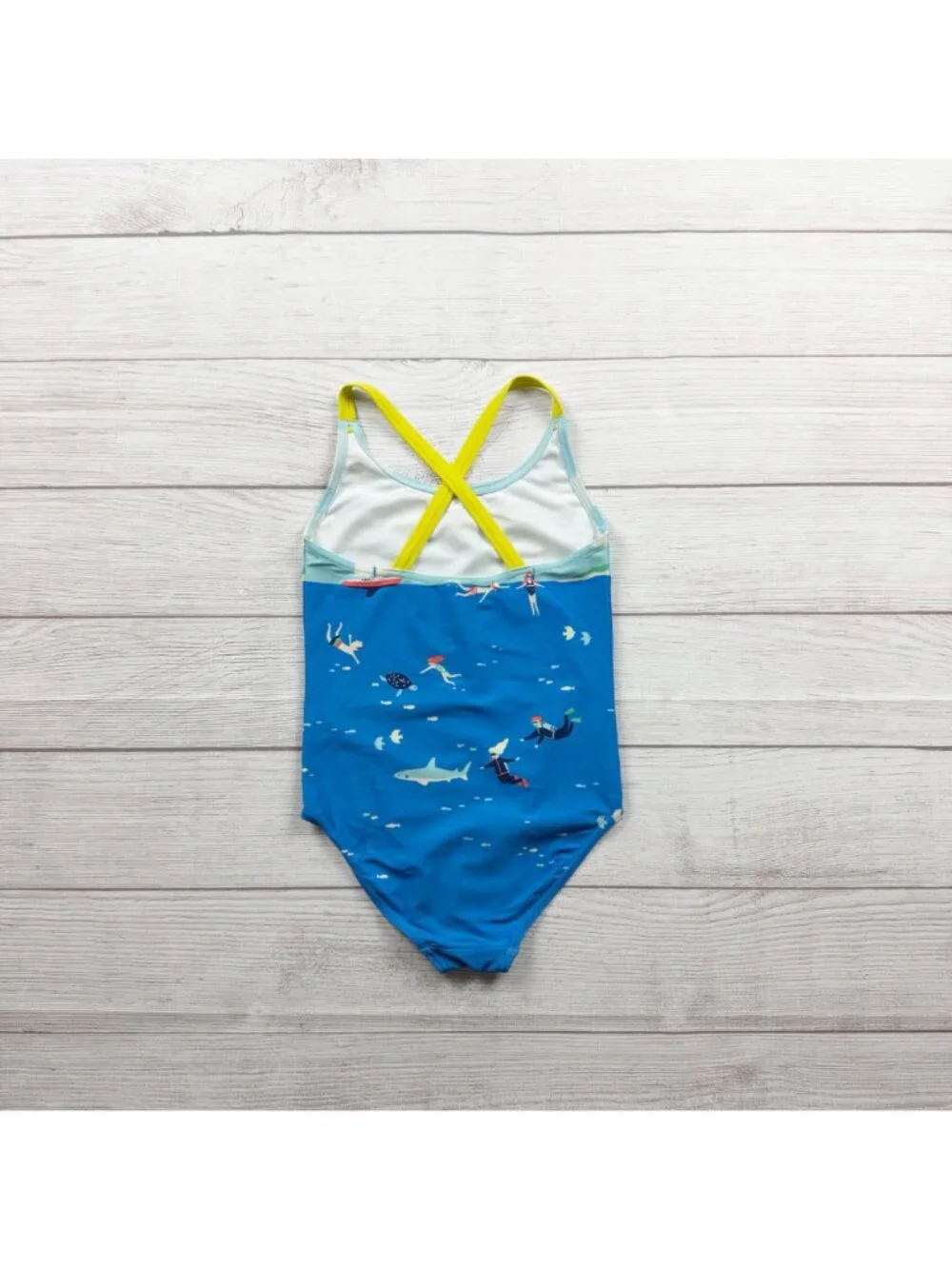 Mini Boden Girls Swimsuit Ocean Print UV Protection Crossback 6-7